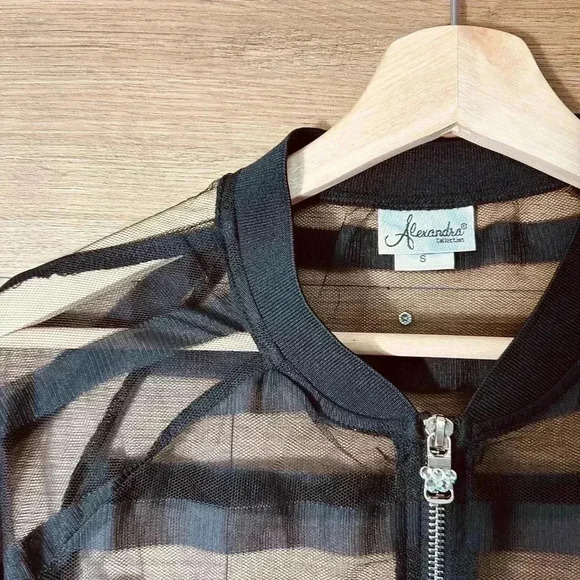 Alexandra Collection Contemporary Zip Up Black Mesh Jacket Sz S - Picture 3 of 7